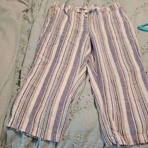 Striped Woman Linen And Rayon Bottoms in Blue and White